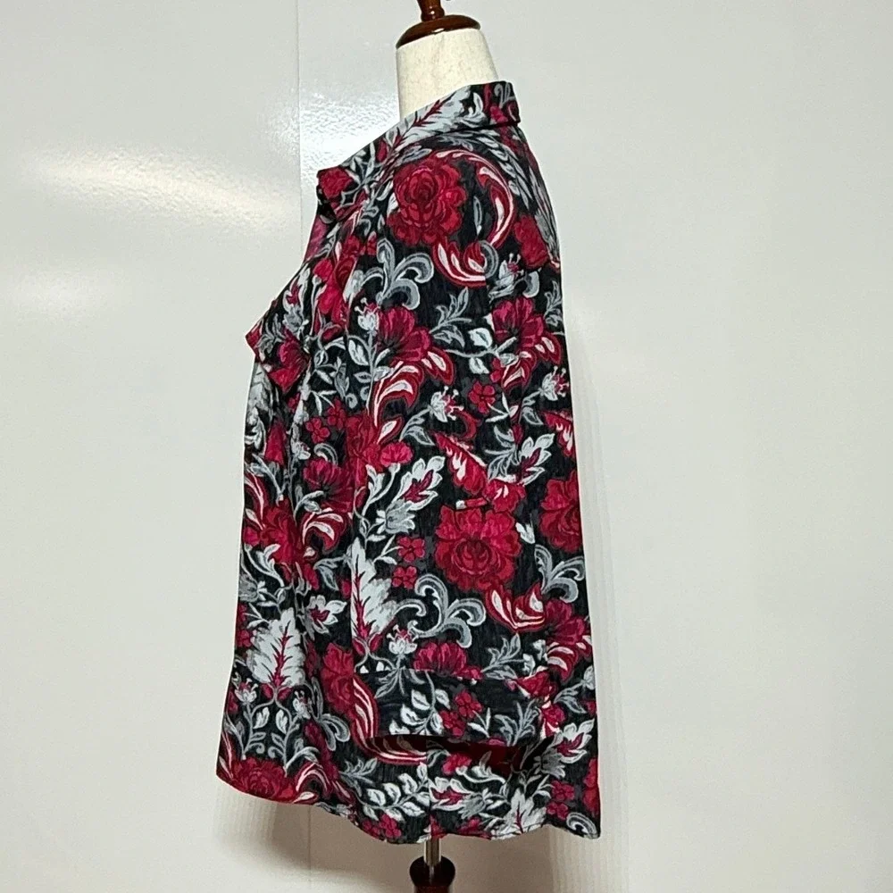 Croft & Barrow Top Shirt Womans 3X Red Black Floral Button Up 3/4 Sleeve Blouse - Picture 9 of 9